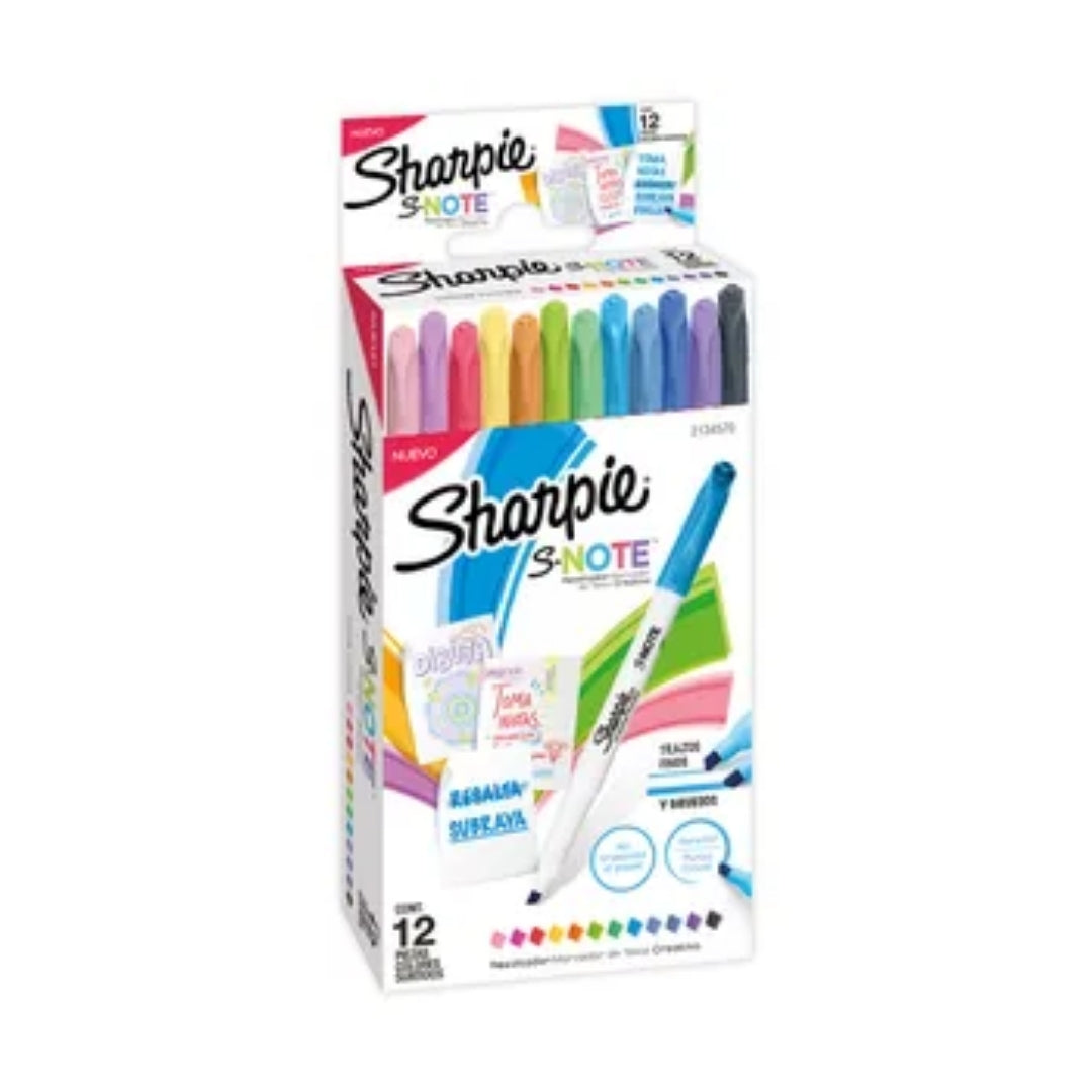 Plumones Sharpie 12, punta fina y plana