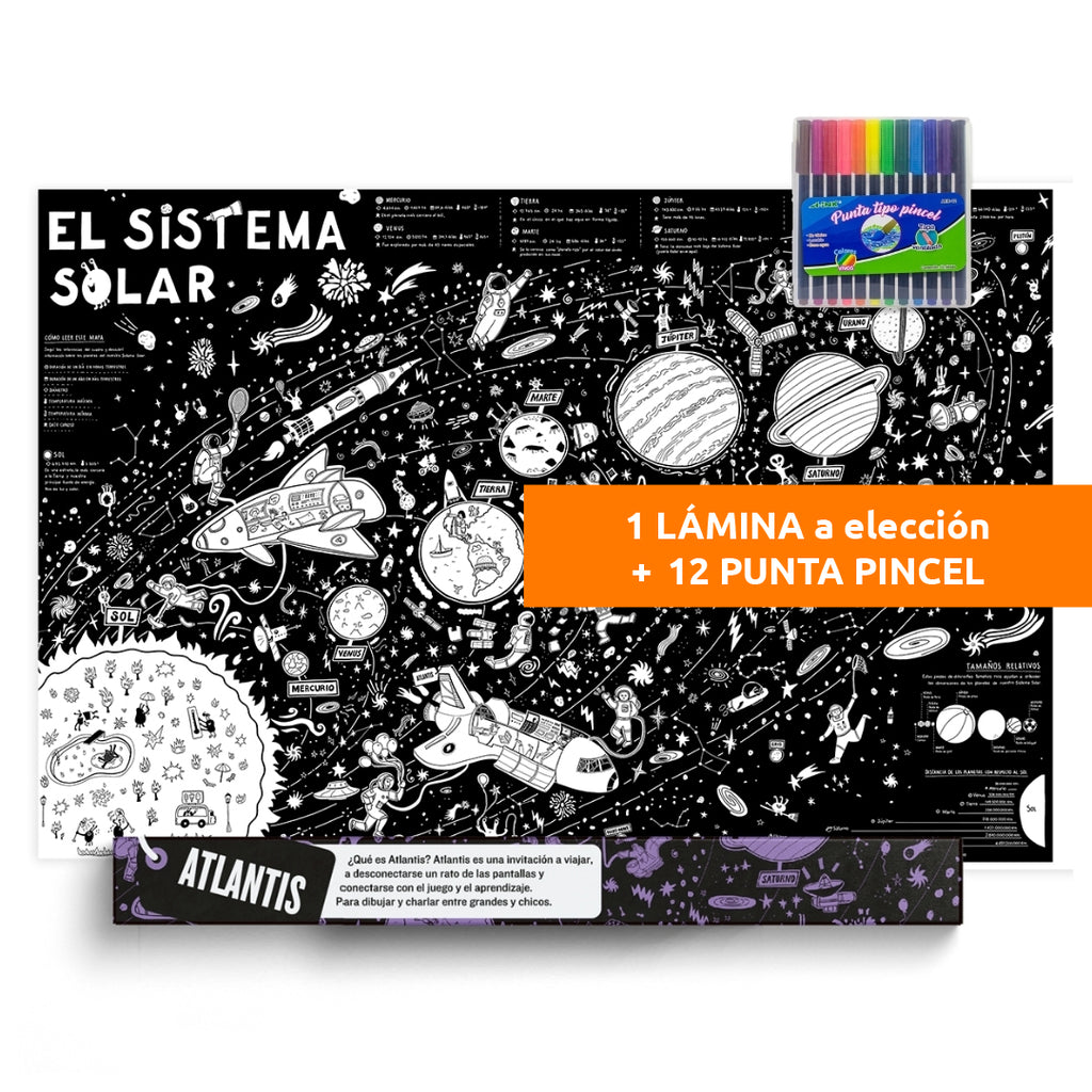 MI PRIMER MAPA!! 1 Lámina Atlantis GIGANTE a eleccion + 12 Plumones pincel