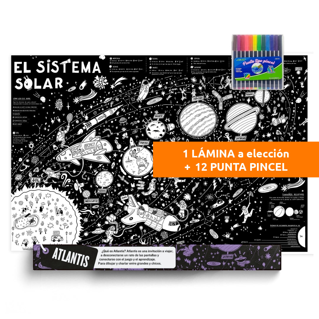 COMBO!! 1 Lámina Atlantis GIGANTE a eleccion + 12 Plumones pincel